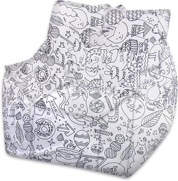 Posh Creations Structured Comfy Bean Bag Chair for Gaming, Reading, and Watching TV, Newport Chair, Canvas Coloring Fabric - Creatures