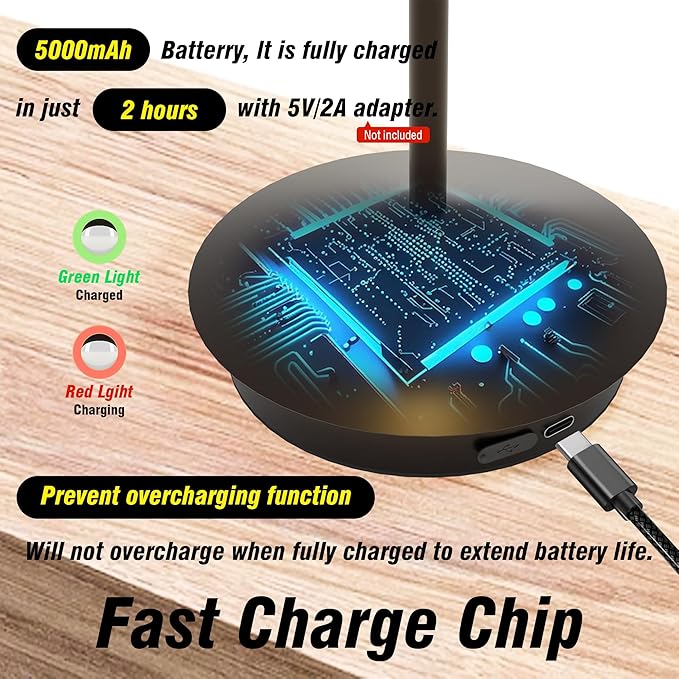 Rechargeable Table Lamp,Cordless Table Lamp,Touch Dimmable Wireless Lamp in Aluminium,5000mAh Battery Desk Lamp for Home/Restaurant/Outside Dining/Dinner/Patio(Brown)
