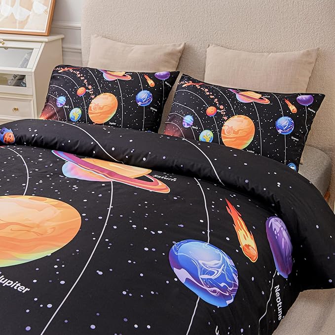 Solar System Comforter Set Twin Outer Space Room Decor Bedding Set 3 Pieces 1 Planets Theme Comforter and 2 Pillow Shams for Boys Kids Ultra-Soft Microfiber All Seasons for Bedroom Sofa
