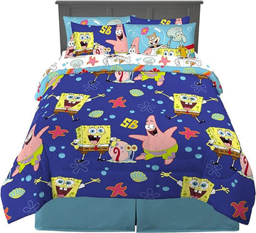 Franco Kids Bedding Super Soft Comforter and Sheet Set with Sham, 7 Piece Full Size, Spongebob Squarepants