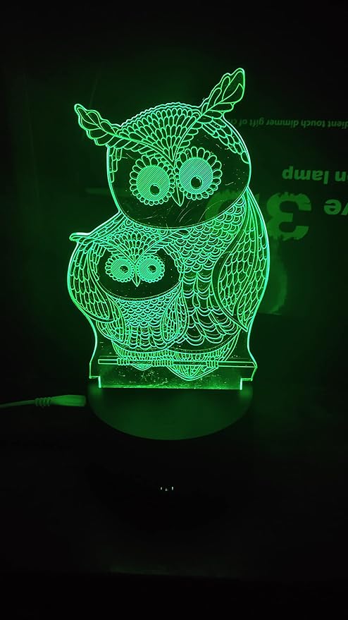 Owls 3D Night Lights Mother and Kids 7 Color Changing USB LED Table Arts Lamp for Great Kids Xmas Birthday Gifts Baby Store Office Kindergarten Decoration