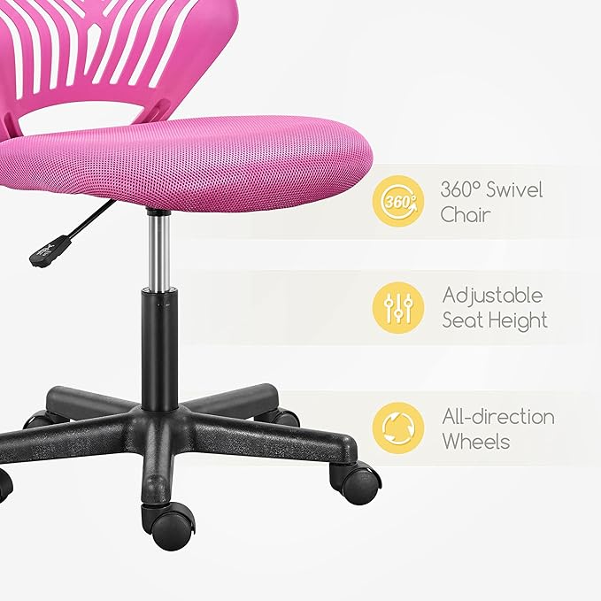 Yaheetech Students Cute Desk Chair Low-Back Armless Study Chair w/Lumbar Support Adjustable Swivel Chair in Home Bedroom School, Rose Red