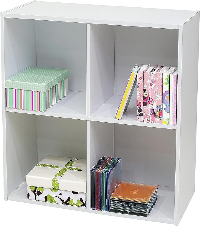 KB Designs Bookcase and Storage Organizer Bundle (2 and 4 Cube) - White