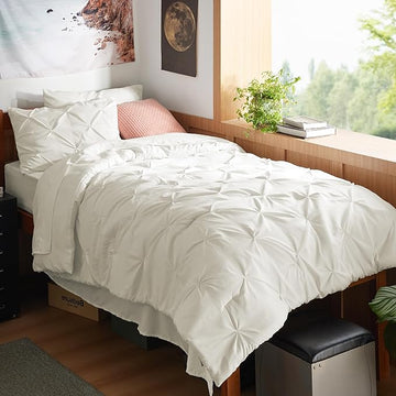 Bedsure Twin XL Comforter Set - Extra Long 5 Pieces Dorm Bedding Sets, Pinch Pleat Ivory Bed in a Bag with Comforter, Sheets, Pillowcase & Sham