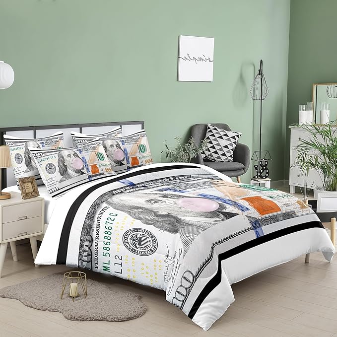 Tailor Shop Money Comforter Sets for Boys Kids Teens Money Bedding Sets Full Size Money 100 Dollar Bill Comforter Sets Quilt Set All Season with 1 Comforter 2 Pillowcases……