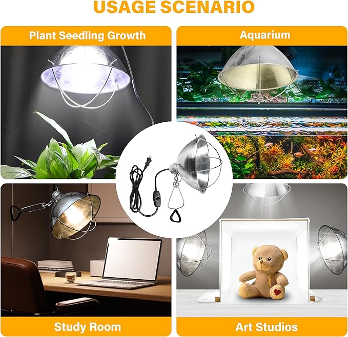 Simple Deluxe Clamp Lamp Light with 10.5 Inch Aluminum Reflector and Bulb Guard up to 250 Watt E26 Socket (no Bulb Included) 6 Feet 18/2 SJT Cord, Silver