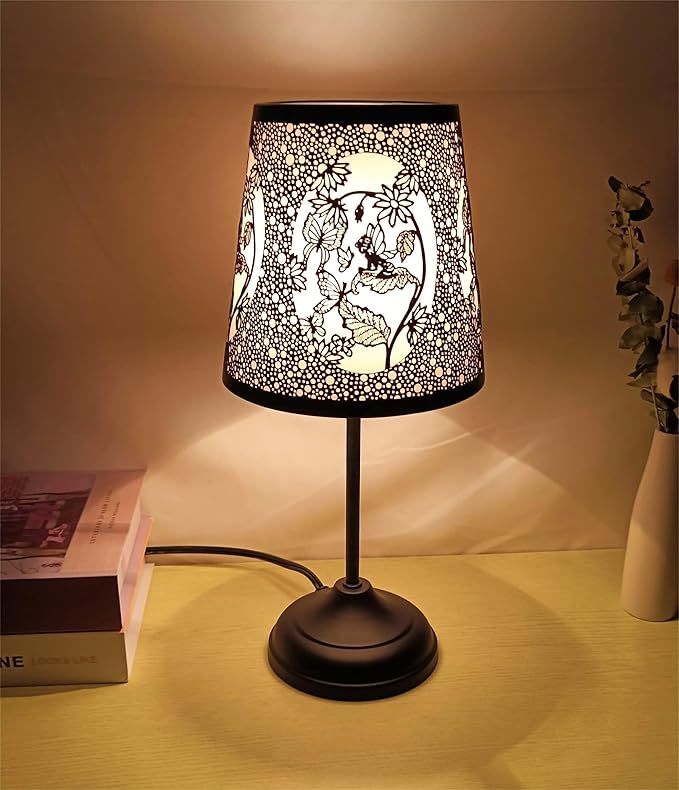 Flower Fairy Touch Lamp with Dimmable Touch Switch,Black Metal Cutout Shade, Flower Fairy Decoration Desk Lamp
