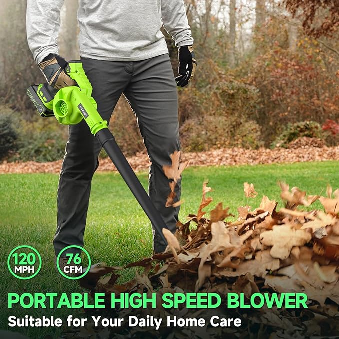 Leaf Blower Cordless with 2 Batteries and Charger, 20V Electric Leaf Blower 120MPH Small Leaf Blower, Lightweight Battery Leaf Blower Yard Tools Grass Blowers for Lawn Care Patio Backyard Garden Floor