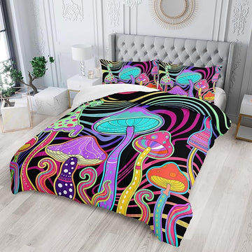 Colorful Mushroom Comforter Set Twin Size Kids 3D Mushroom Bedding Set Cute Hippy Theme Quilt Bed Set for Boys Girls Adults with 1 Comforter and 2 Pillowcases