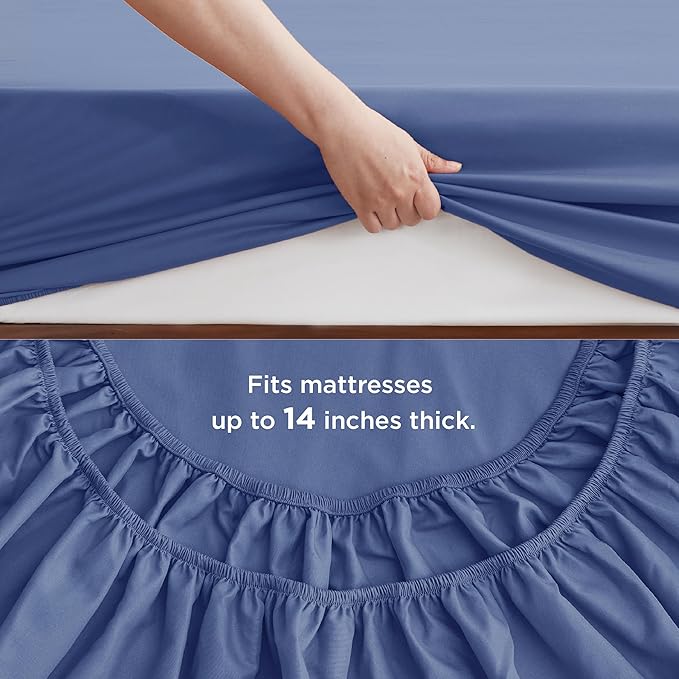 Bedsure Infinity Blue Full Size Comforter Set - 7 Pieces Solid Full Bed in a Bag, Full Bed Set Infinity Blue with Comforters, Sheets, Pillowcases & Shams