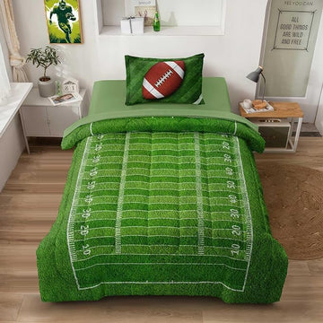 Football Comforter Set Twin Size for Teen Boys, Kids Football Field Bedding Green Themed Bedroom Set with Sheets, Twin Bed in a Bag Set