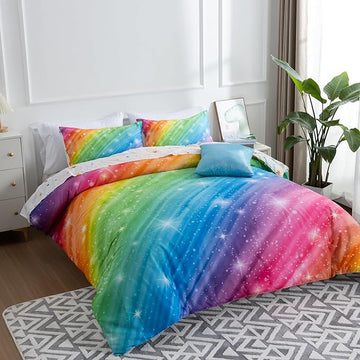 Btargot Super Soft 6 Pieces Gradient Star Ring Comforter Set, Colorful Glitter Rainbow Star Pattern Bedding Set for Boys Girls Teens,Full Multicolor