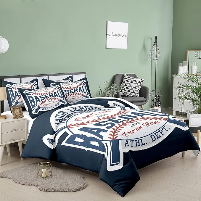 Bodhi Boys Baseball Comforter Set King Size,Sports Comforter for Boys,Baseball Comforter Set King,Baseball Bedding Set for Kids,Teen Comforter Bedding Set King with Pillowcases