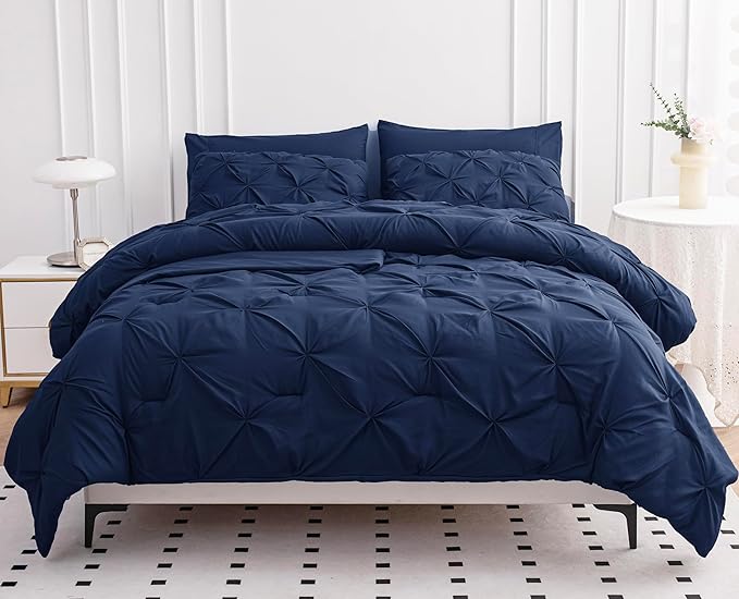 LANE LINEN Bed Comforter Set for Split King Mattress, Soft 8 Piece Split King Bed in a Bag with 1 King Comforter, 1 King Size Flat Sheet, 2 Twin XL Fitted Sheets, 2 Pillowcases & 2 Shams - Navy Blue
