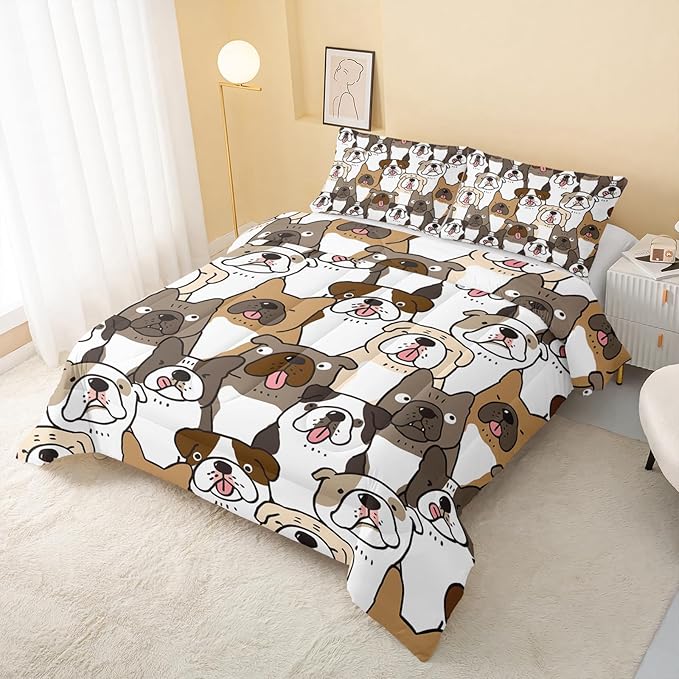 Kawaii Dog Comforter Twin Size,Dogs Comforter Set for Kids Teens Girls Boys,3Pcs Bedding Set Printed Comforter with 2 Pillowcases,Down Alternative,Soft and Lightweight，Twin Size