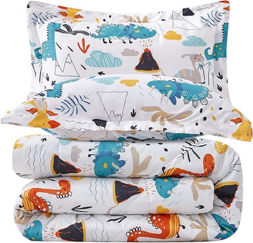 JSD Dinosaur Kids Comforter Set for Boys Girls, 3 Pieces Queen Microfiber Comforter with Pillow Sham, Soft Comfortable Machine Washable