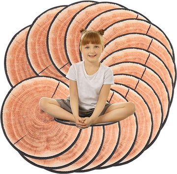 Woanger 24 Pcs Carpet Circle Seats 13.78 Inch 3D Digital Print Wood Tree Round Kids Floor Cushion Soft Warm Small Mat Circle for Preschool Classroom Seating Home Couch Sofa Bedroom Living Room Decor