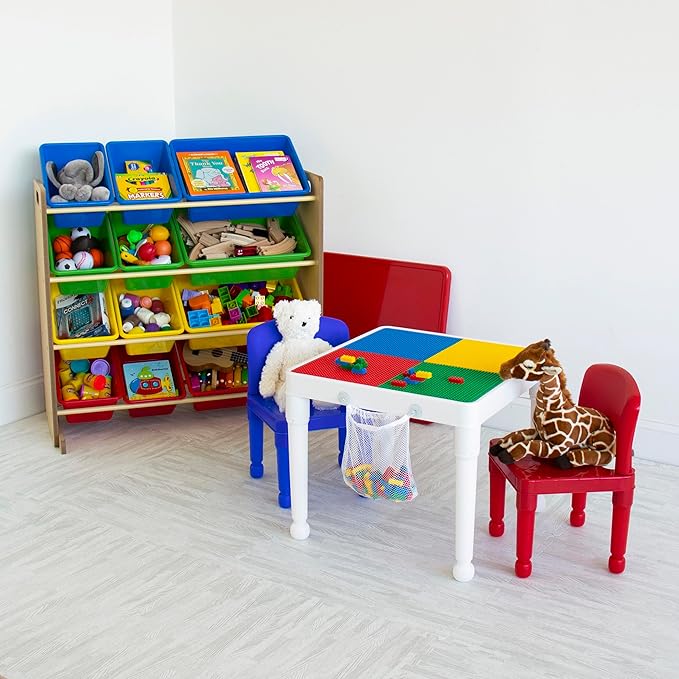 Humble Crew, Natural/Primary Kids' Toy Storage Organizer with 12 Plastic Bins, 34*35*15.5inch