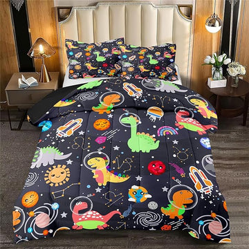Cartoon Dinosaur Comforter Set - Boys Full Size Dinosaur Bedding Set for Bedroom Dinosaur Quilt with 2 Pillowcases for Kids Girls Boys Room Decor Lightweight Dino Comforter for All-Season, 3 Pieces