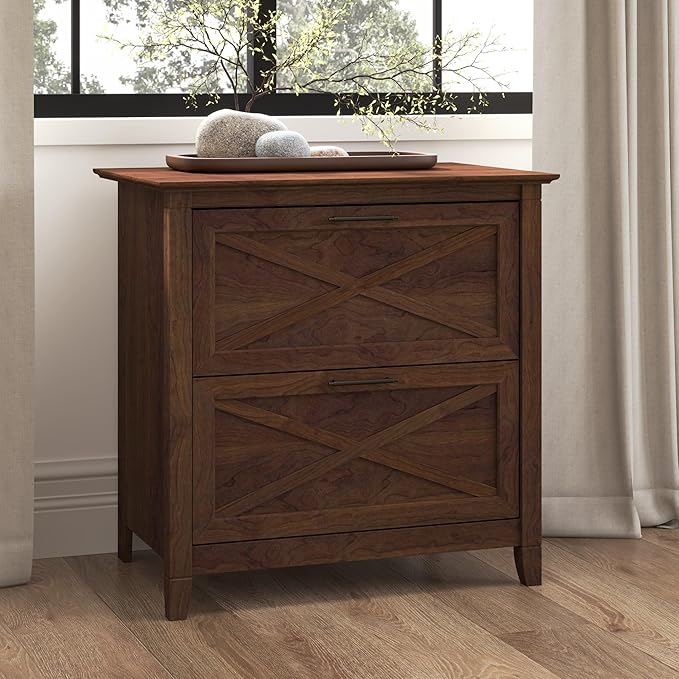 Bush Furniture Key West 2 Drawer Lateral File Cabinet in Bing Cherry