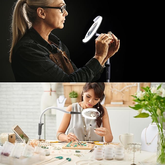 Daylight Company - Magnificent Pro - Magnifying lamp, Bright 6,000K Daylight LEDs, CRI 95+, 3 in 1 Lamp, 1.75X semi-Rimless Lens, Lumens: 600, White