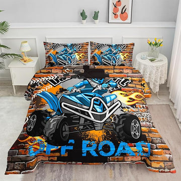 Axolotl Quad Bike Bedding Set Queen,Dirt Bike Comforter Set,Extreme Sports Bedding Set,Sports Theme Comforter Set,Tractor Truck Bedding,Motorcycle Comforter for Kids Boys Teens,1 Quilt 2 Pillowcases