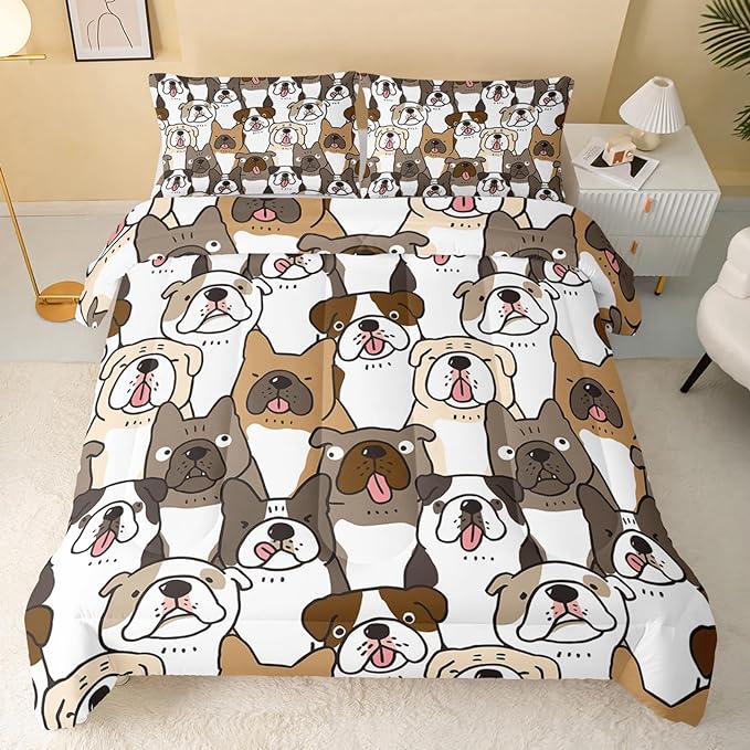 Kawaii Dog Comforter Full Size,Dogs Comforter Set for Kids Teens Girls Boys,3Pcs Bedding Set Printed Comforter with 2 Pillowcases,Down Alternative,Soft and Lightweight，Full Size