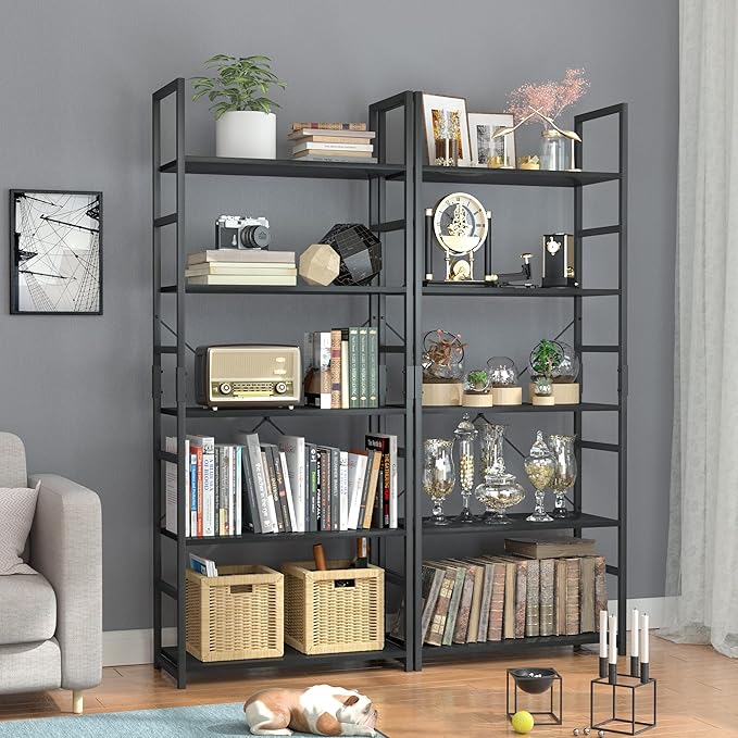 OTK 5 Tier Bookshelf, Tall Bookcase, Office Shelf Storage Organizer, Modern Book Shelf for Living Room, Bedroom, and Home Office, Black