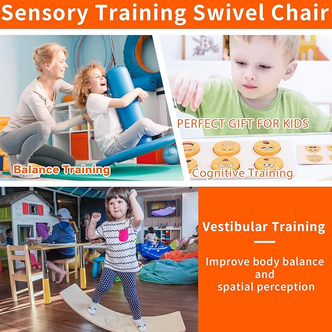 Kids Sensory Swivel Chair, Autism Sensory Chair, Spinning Chair for Autistic Kids, Small Space, Spin Seat, Metal Base, Non-Slip Design, Orange