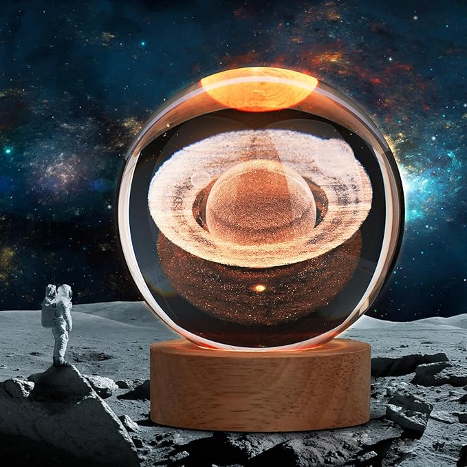 Large 3D Crystal Ball Saturn Lamp, Crystal Lamp 16 Color Changing Night Light with Remote Control for Bedroom Decor, Birthday Gift for Teens Boys and Girls, Saturn Model
