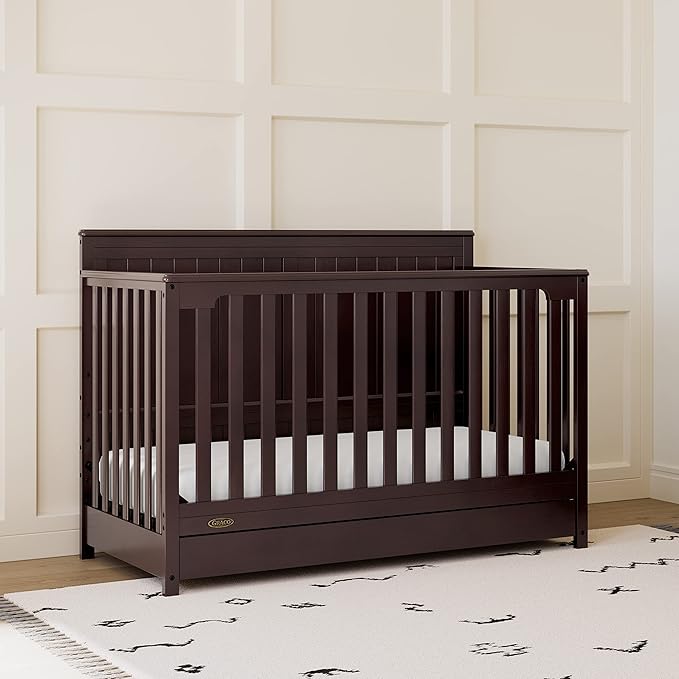 Graco Hadley 5-in-1 Convertible Crib with Drawer (Espresso) – Crib with Drawer Combo, Includes Full-Size Nursery Storage Drawer, Converts from Baby Crib to Toddler Bed, Daybed and Full-Size Bed
