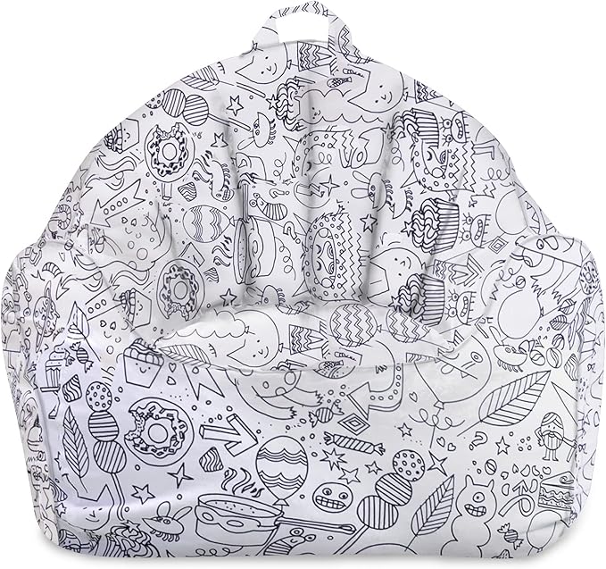 Posh Creations Structured Comfy Bean Bag Chair for Gaming, Reading, and Watching TV, Malibu Lounge, Canvas Coloring Fabric - Creatures