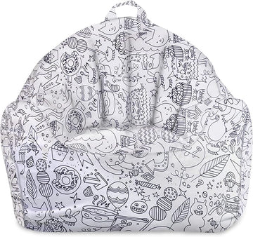 Posh Creations Structured Comfy Bean Bag Chair for Gaming, Reading, and Watching TV, Malibu Lounge, Canvas Coloring Fabric - Creatures