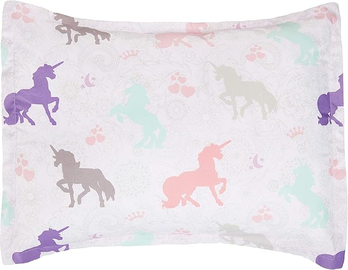 Amazon Basics Easy-Wash Microfiber Kid's 2-Piece Comforter and Pillow Sham Set, Animal Printed, Twin, Purple Unicorns