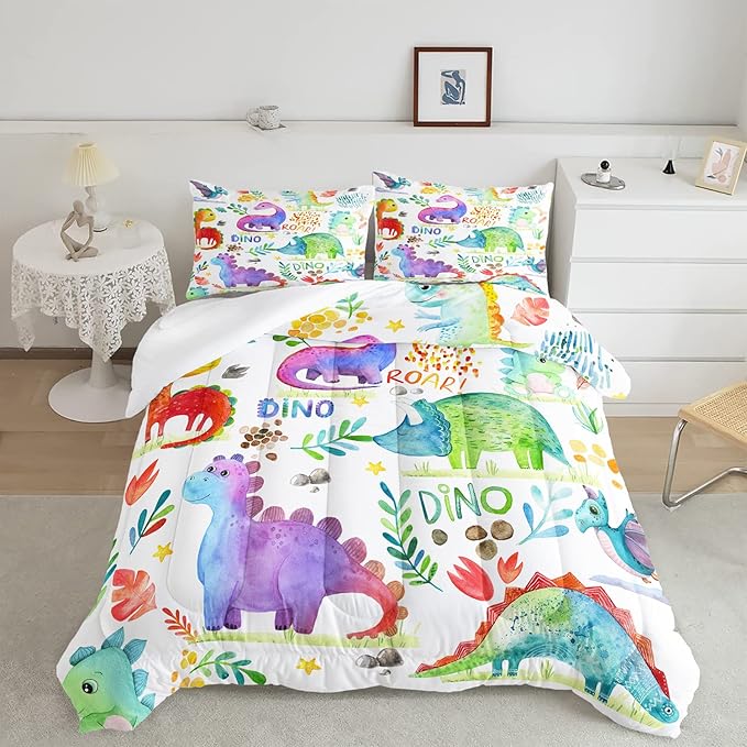CVHOUSE Dinosaur Bedding Set,Dinosaur Comforter,Dinosaur Comforter Set Twin,Microfiber Quilt Set with 1 Comforter and 2 Pillow Cases- 3 Piece