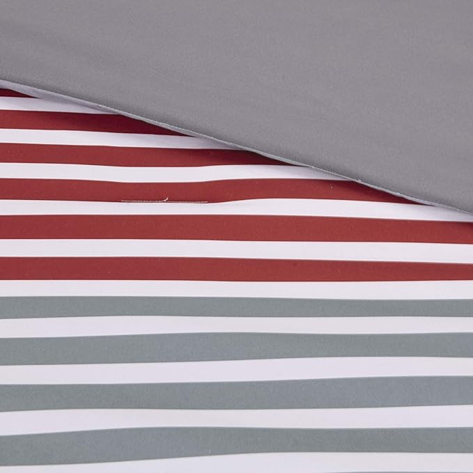 Comfort Spaces Twin XL Comforter Sets with Sheets - Bed in a Bag 6 Pieces Teen Bedding Sets Twin XL, Red and Grey Stripes Bedding Twin XL, College Twin XL Bed Set with 2 Side Pockets Bedroom Organizer