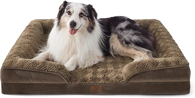 Bedsure Orthopedic Dog Bed for Extra Large Dogs - Calming XL Dog Sofa Beds with Luxurious Plush Washable, Pet Couch Bed with Removable Washable Cover, Waterproof Lining and Nonskid Bottom, Brown