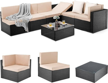 Pamapic 7 Pieces Outdoor Sectional Furniture，Wicker patio sectional furniture sets，All-Weather Rattan Sectional Sofa Conversation Set with Coffee Table and Washable Couch Cushions Covers