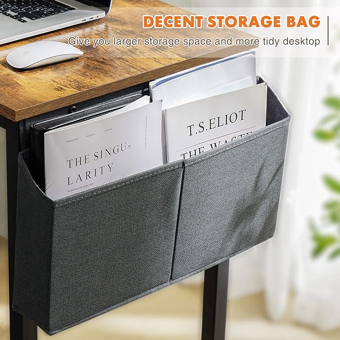 Computer Desk Home Office Desk 55 Inch Writing Desks Small Space Desk Study Table Modern Simple Style Work Table with Storage Bag Headphone Hook Wooden Tabletop Metal Frame for Home, Bedroom