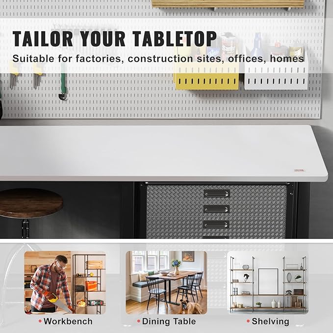 VEVOR One-Piece Particle Board Desktop Universal Tabletop, 60" x 25" x 1", White