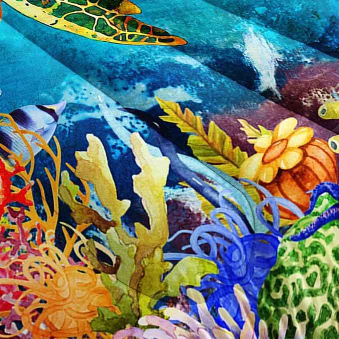 Kids Turtle Rose Comforter Set Queen Beach Theme Jellyfish Starfish Bedding Set Sea Animal Reptile Bed Set with 2 Pillowcases for Boys Girls Room Decor