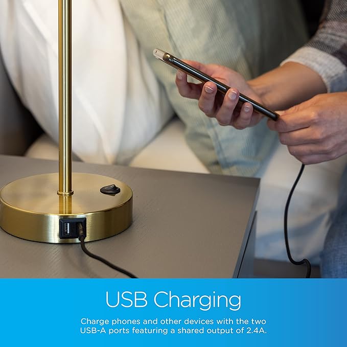 Enbrighten Bedside Decor Lamp Tabletop Wi-FI Dimmable Color Changing Music-Sync 2-Port USB-charging Station 2.4A Dorm Bedroom Home Office Living Room Compatible with Alexa 62433 Brass