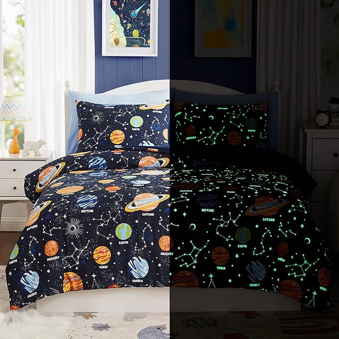 Full Size Comforter Sets - Bedding Sets Full 7 Pieces, Glow in The Dark Bed in A Bag Full, Lightweight Space Bedding Sets for Kids, Teens