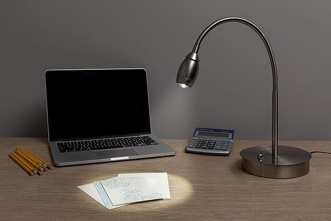 202071-15 Adjustable Beam LED Desk Lamp, 8.47" x 5.9" x 19.5", Brushed Nickel
