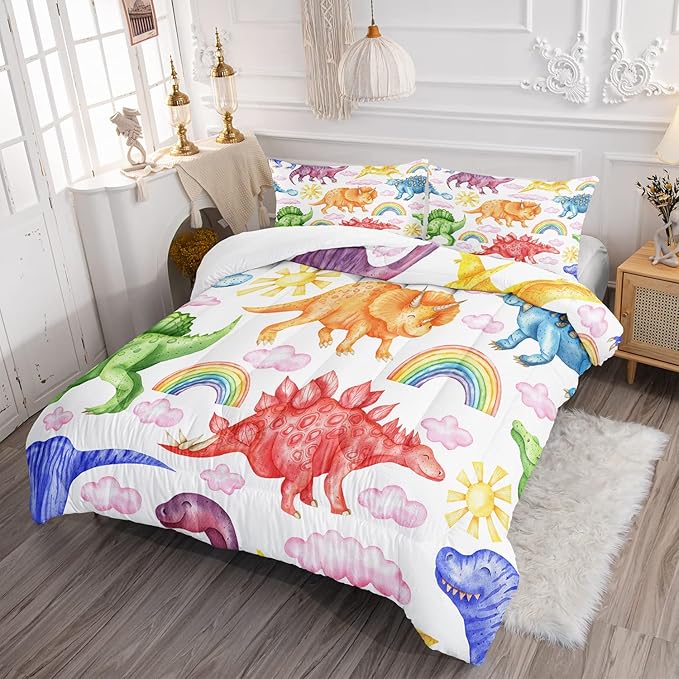 CVHOUSE Dinosaur Bedding Set,Dinosaur Comforter,Dinosaur Comforter Set Twin,Microfiber Quilt Set with 1 Comforter and 2 Pillow Cases- 3 Piece