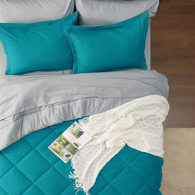 Bedsure Teal California King Size Comforter Set - 7 Pieces Reversible California King Bed in a Bag King Bed Set with Comforters, Sheets, Pillowcases & Shams, California King Bedding Sets