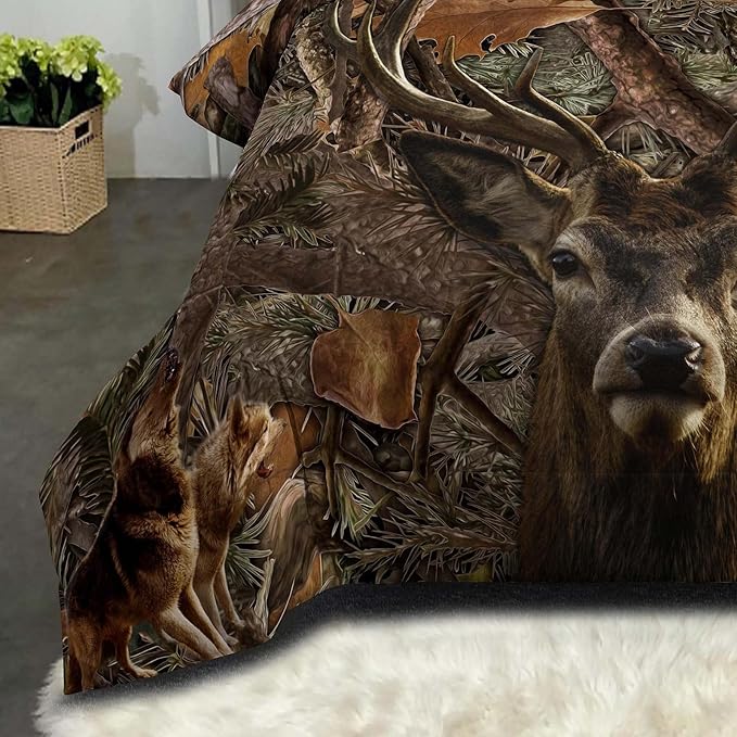 NINENINE Deer Bedding Sets Camo Comforter Set,Boys Queen Bedding,Western Comforter Sets for Boys,Queen Size Bedding Set for Boys,Hunting Bed Sets with 1 Comforter 2 Pillowcases