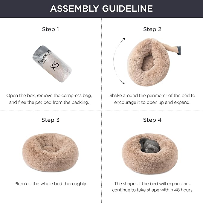 Bedsure Calming Dog Bed for Small Medium Dogs - Donut Washable Medium Pet Bed, 27 inches Anti-Slip Round Fluffy Plush Faux Fur Cat Bed, Camel