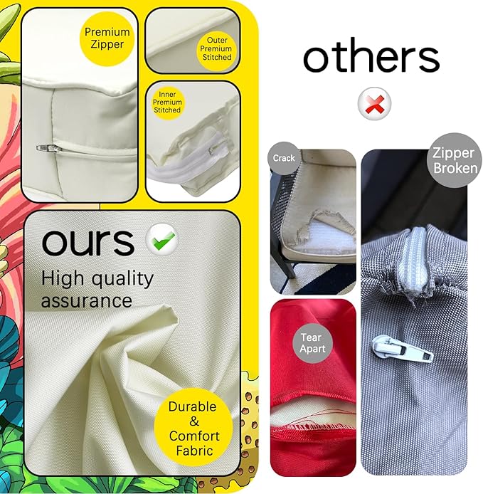 ClawsCover 12 Pack Outdoor Patio Seat and Back Cushions Replacement Covers Fit for 7Pieces 6-Seater Wicker Rattan Furniture Conversation Set Sectional Couch Chair,Cream-Include Cover Only