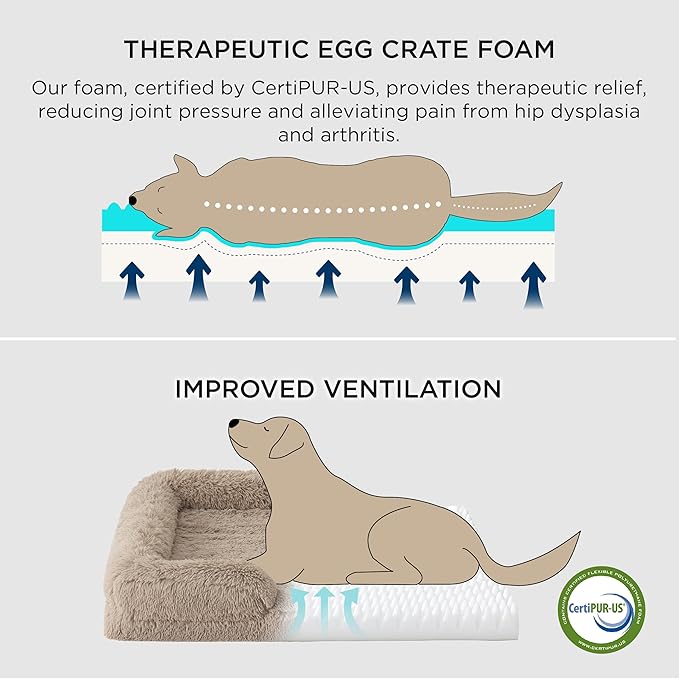 Bedsure Orthopedic Dog Bed for Large Dogs - Big Washable Calming Dog Sofa Beds Large, Supportive Foam Pet Couch Bed with Removable Washable Cover, Waterproof Lining and Nonskid Bottom, Misty Grey